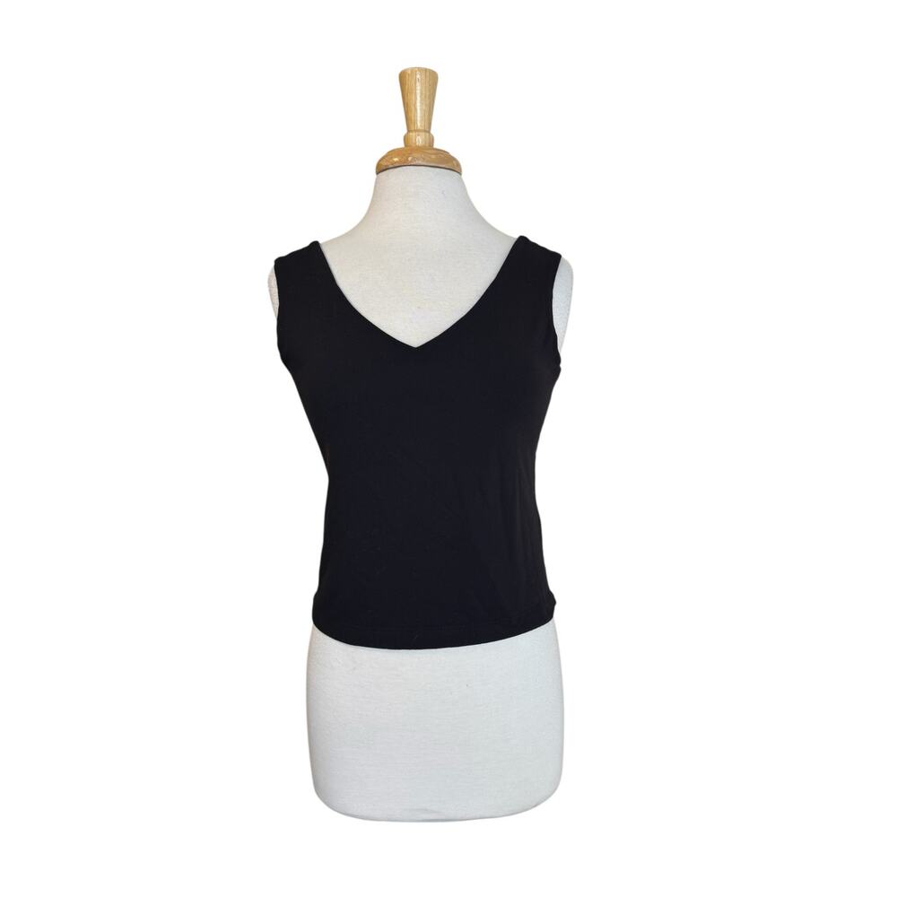 Vintage EQUESTRIAN Black Tactel V-Neck Tank Top Sz Medium Made in USA Wide Strap